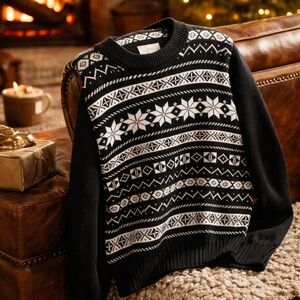 Vintage Brand Unisex Snowflake Sweater Black  M/LG